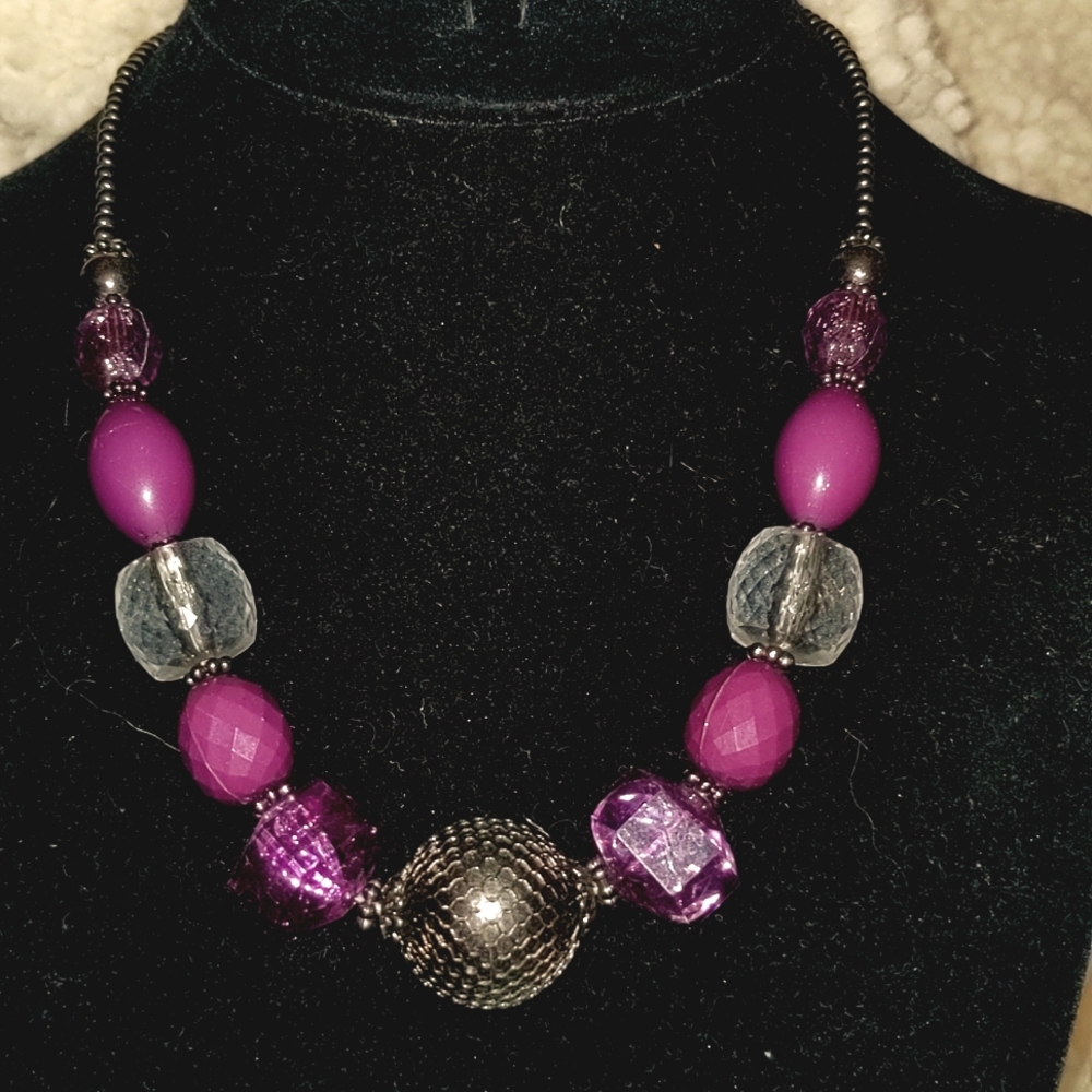 ❤️ Silver Pink Beads Necklace